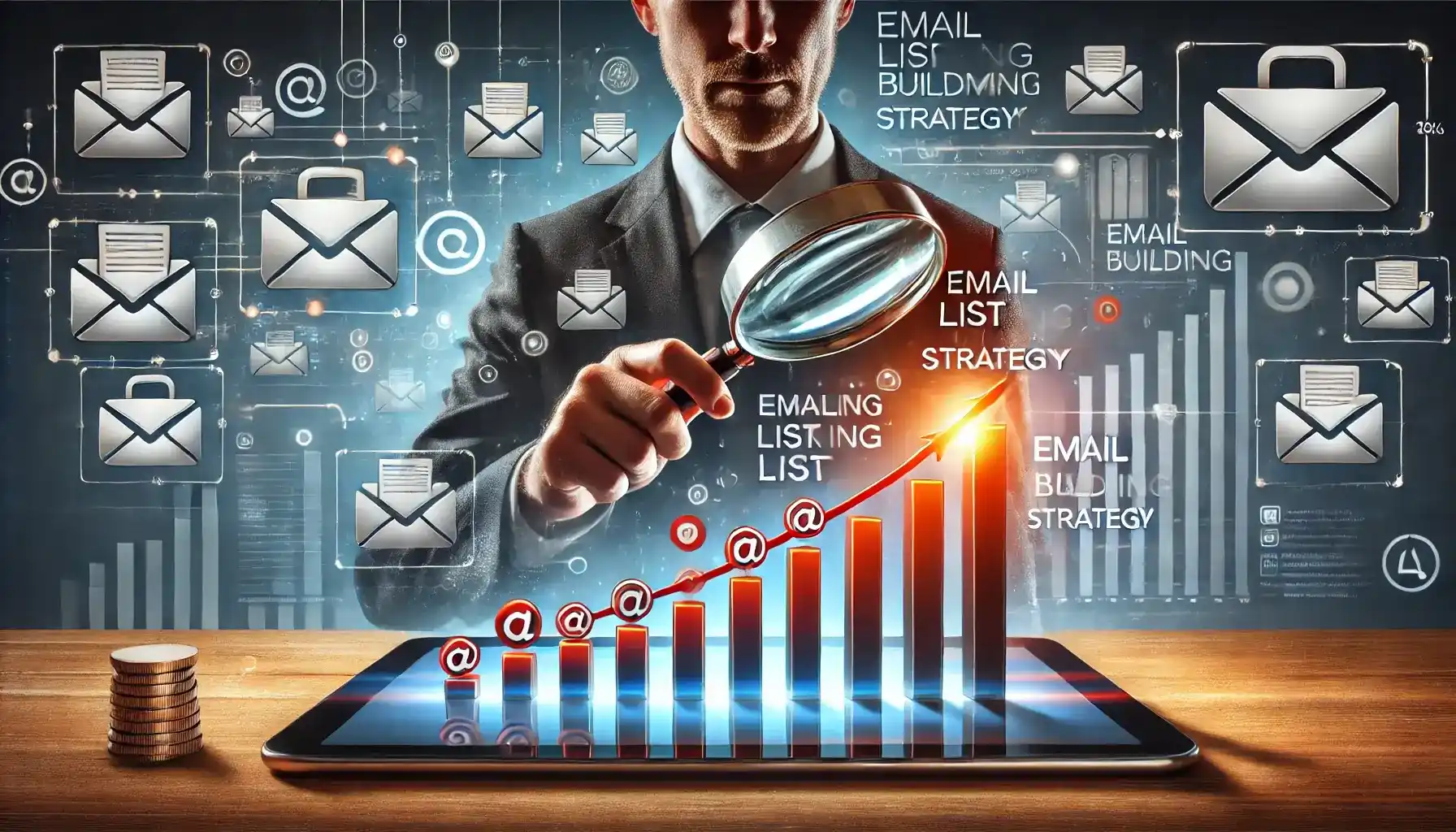 Email List Building for audience expansion, showing a map of new subscribers and email contact collection - Email Marketing Academix