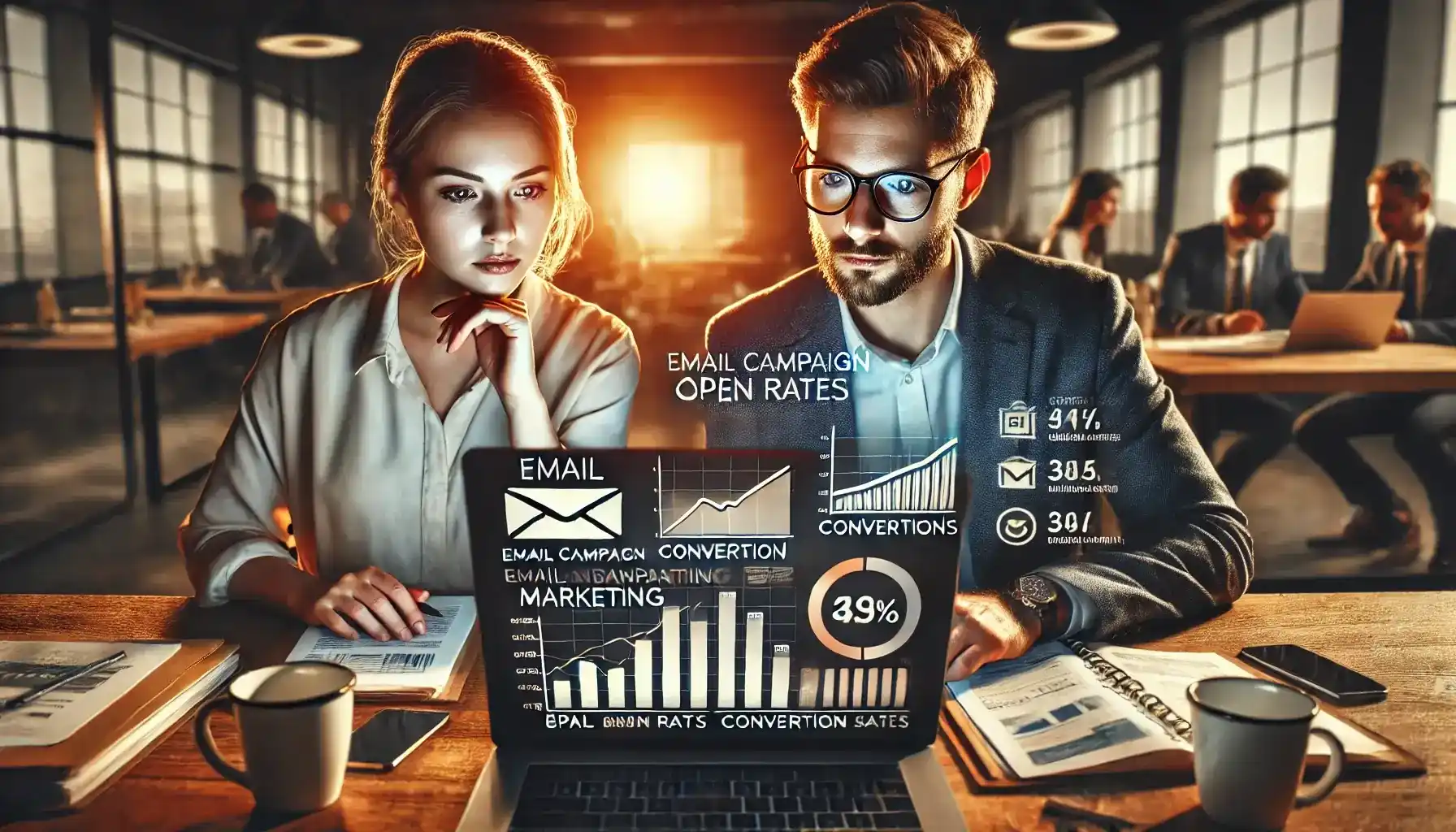 A team analyzing company email marketing strategies in a meeting room - Email Marketing Academix