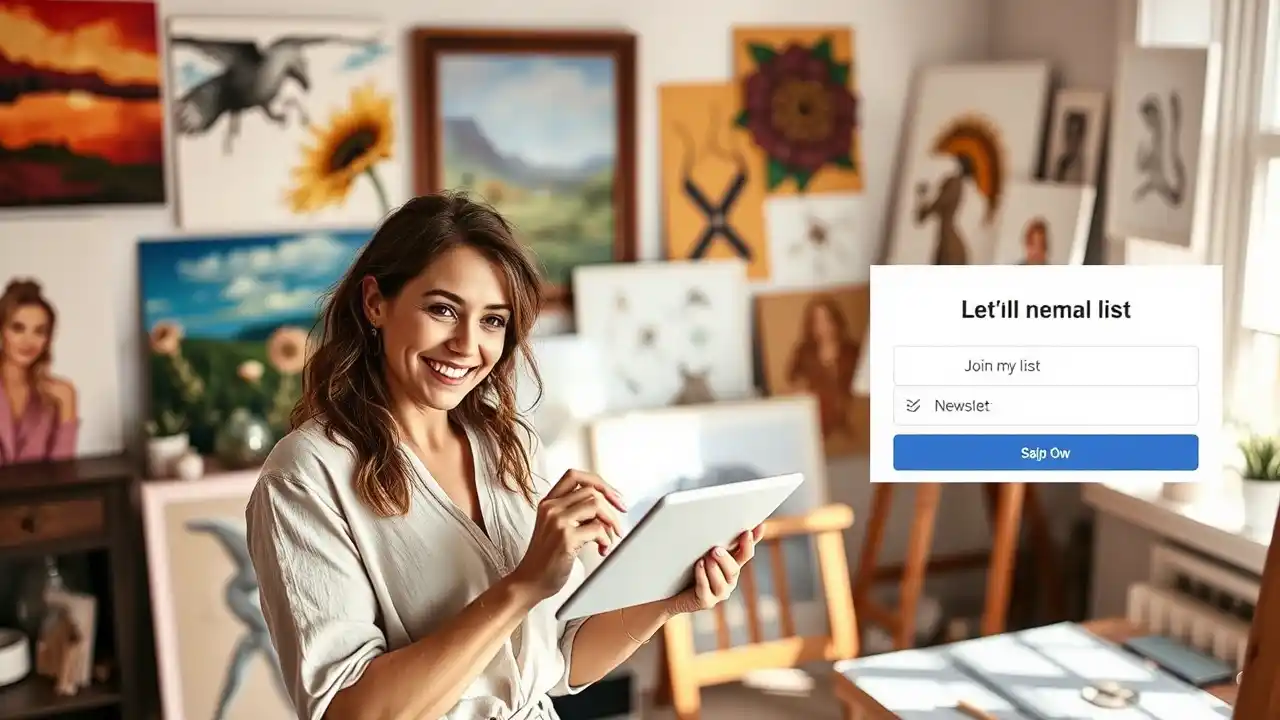 Visual representation of an artist planning an effective newsletter strategy with email marketing for artists  - Email Marketing Academix